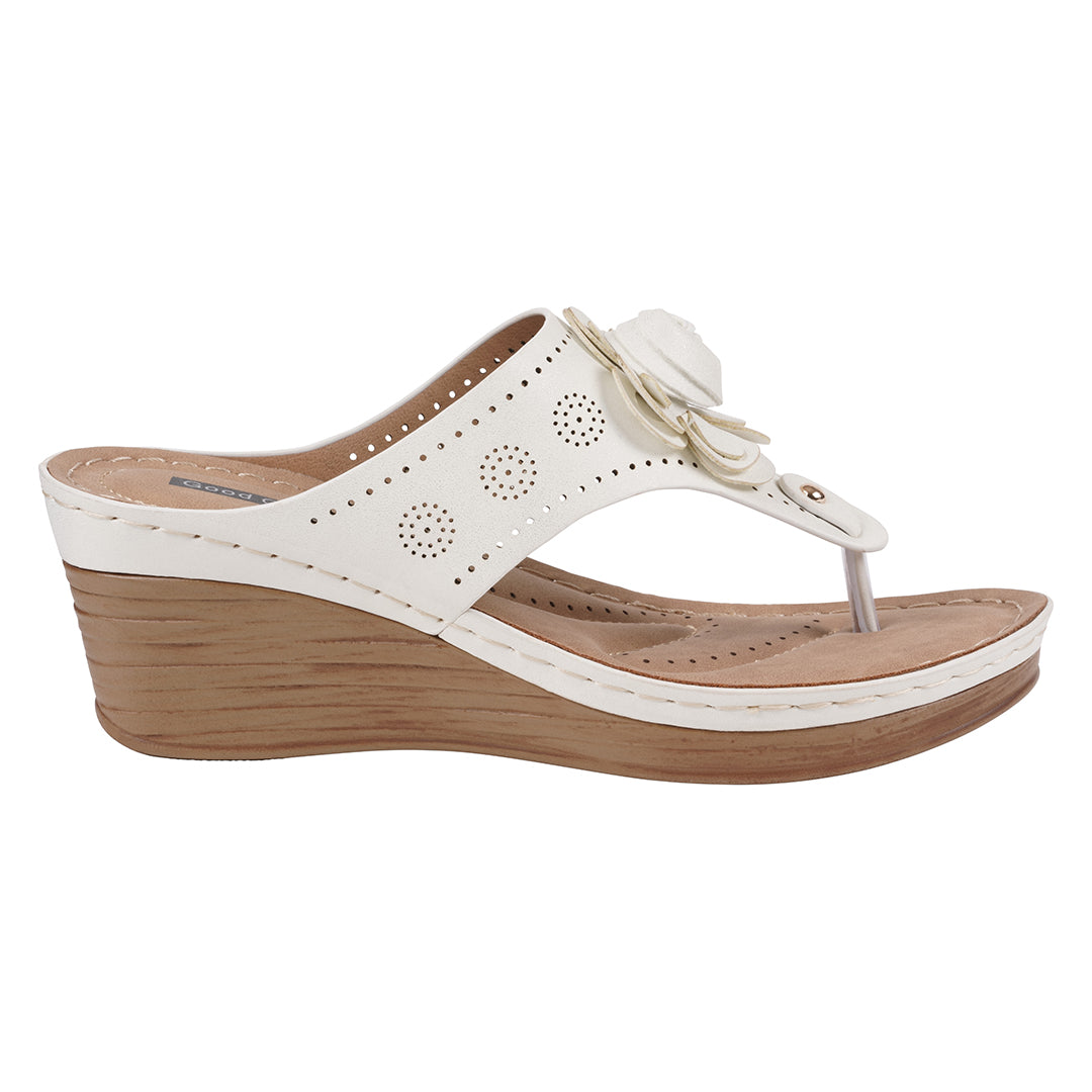 Women's Willa White Floral Wedge Sandals - Glamourous Grace