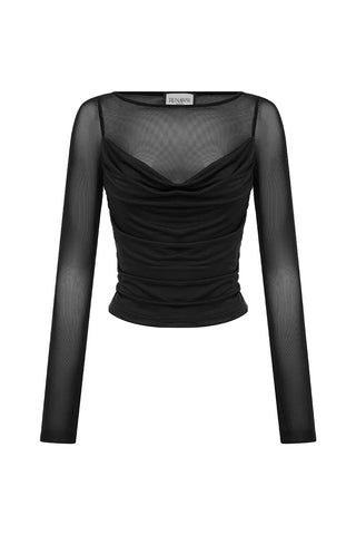 Wilona Long Sleeve Black Cowl Neck Top - Glamourous Grace