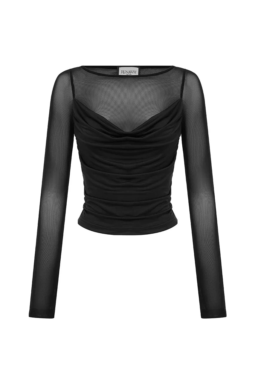 Wilona Long Sleeve Black Cowl Neck Top - Glamourous Grace