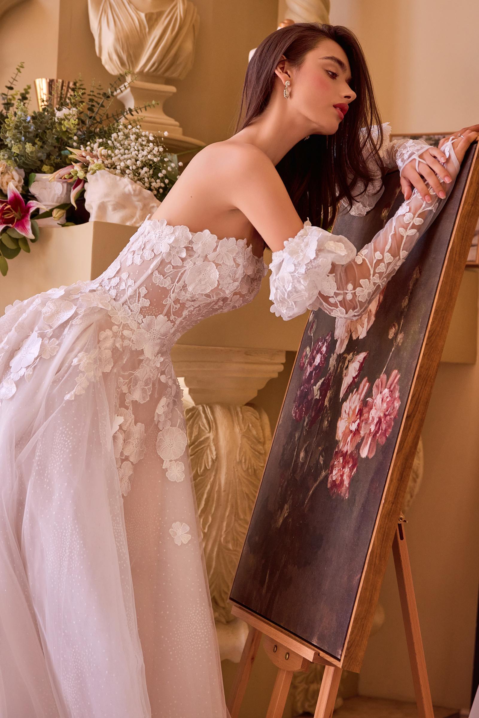 Andrea & Leo WL017 Dress Floral Applique Adorned Strapless Wedding Gown