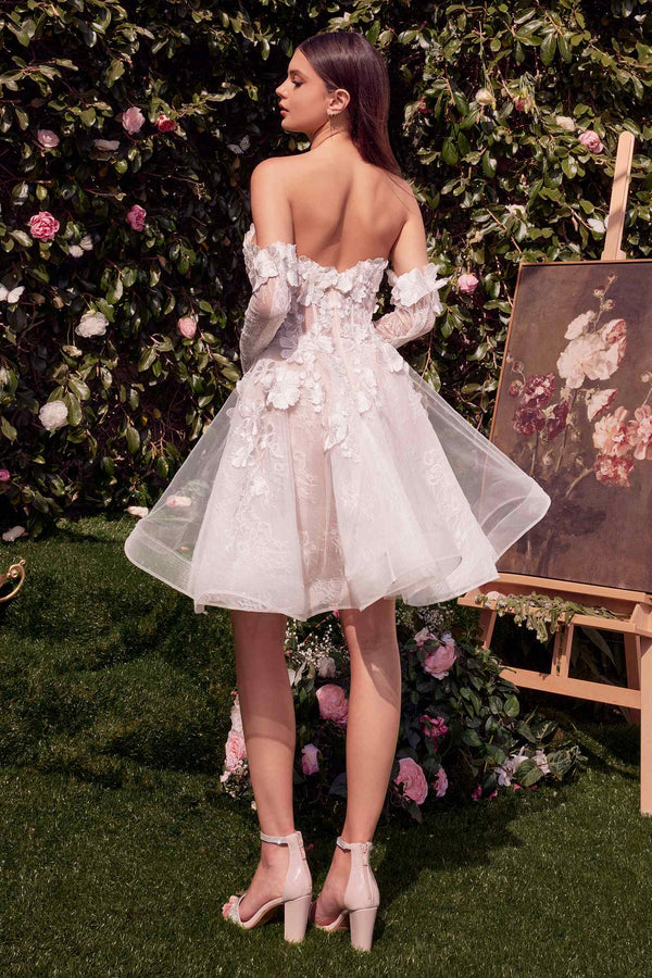 Andrea & Leo WL020 Dress Short Floral Appliqued Bridal Party Gown - Glamourous Grace