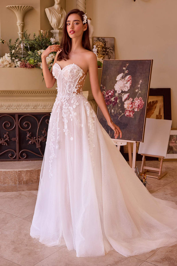 Andrea & Leo WL032 Gown Floral Appliqued Strapless Wedding Ball Gown - Glamourous Grace