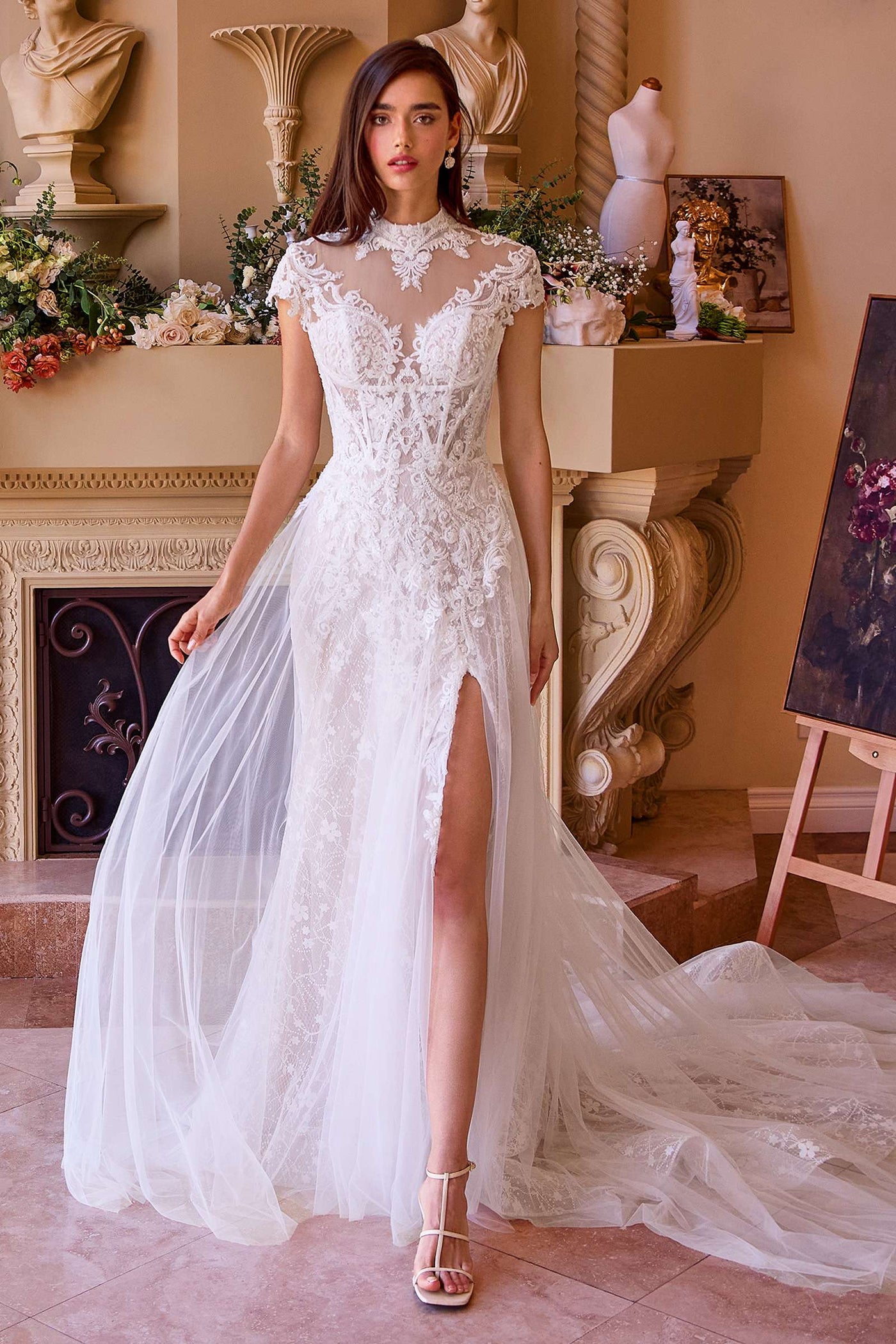 Andrea & Leo WL035 Wedding Dress Lace & Tulle Short Sleeve Gown - Glamourous Grace