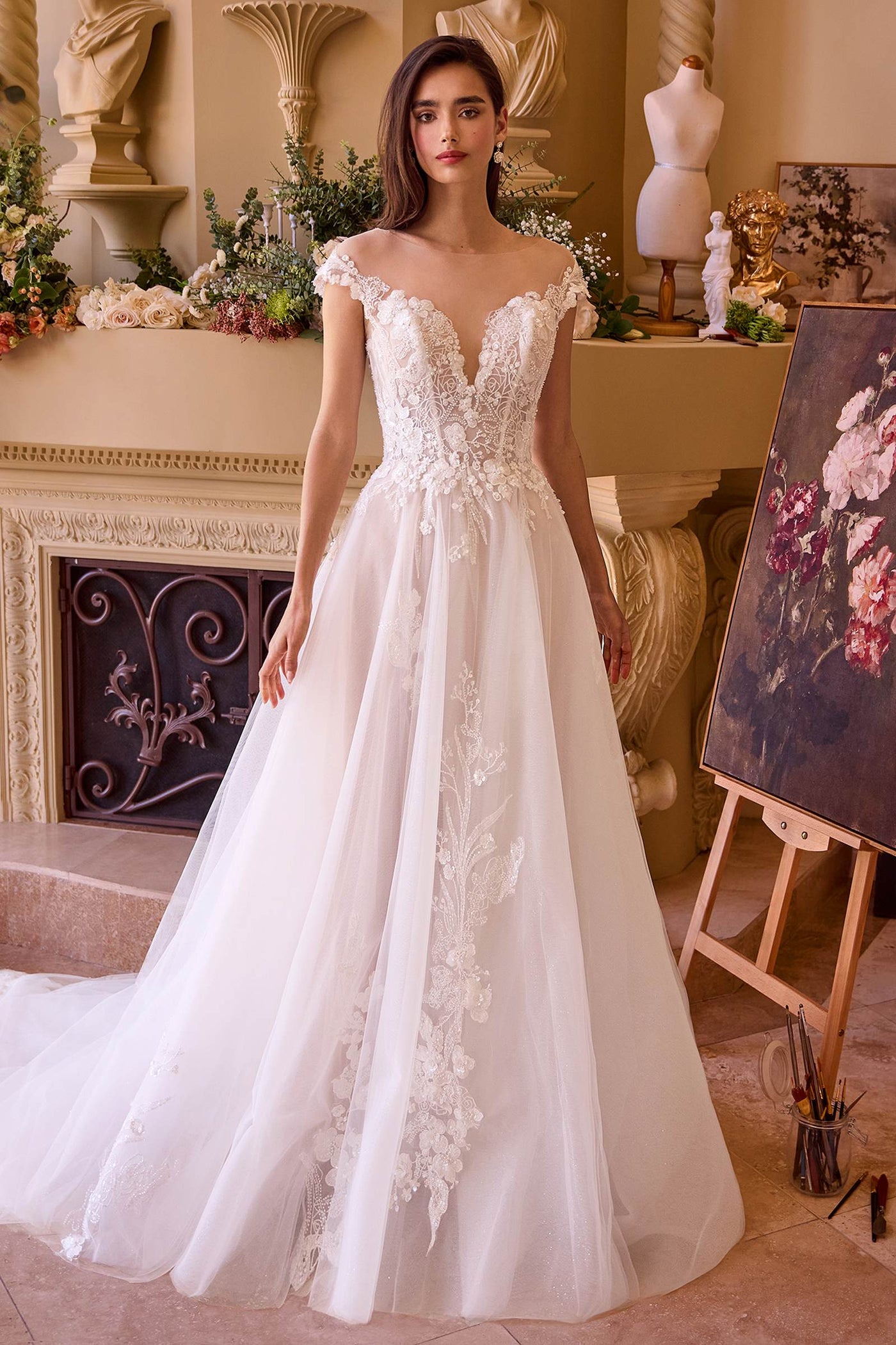 Andrea & Leo WL038 Dress Long Cap Sleeve Bridal Gown - Glamourous Grace