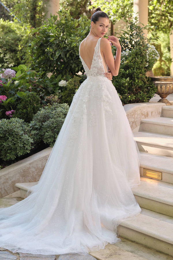 Andrea & Leo WL064 Deep V-Neckline A-Line Wedding Ball Gown - Glamourous Grace