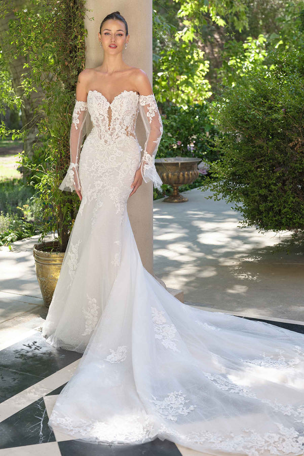 Andrea & Leo WL065 Mermaid Bridal Gown Removable Sheer Lace Sleeves - Glamourous Grace