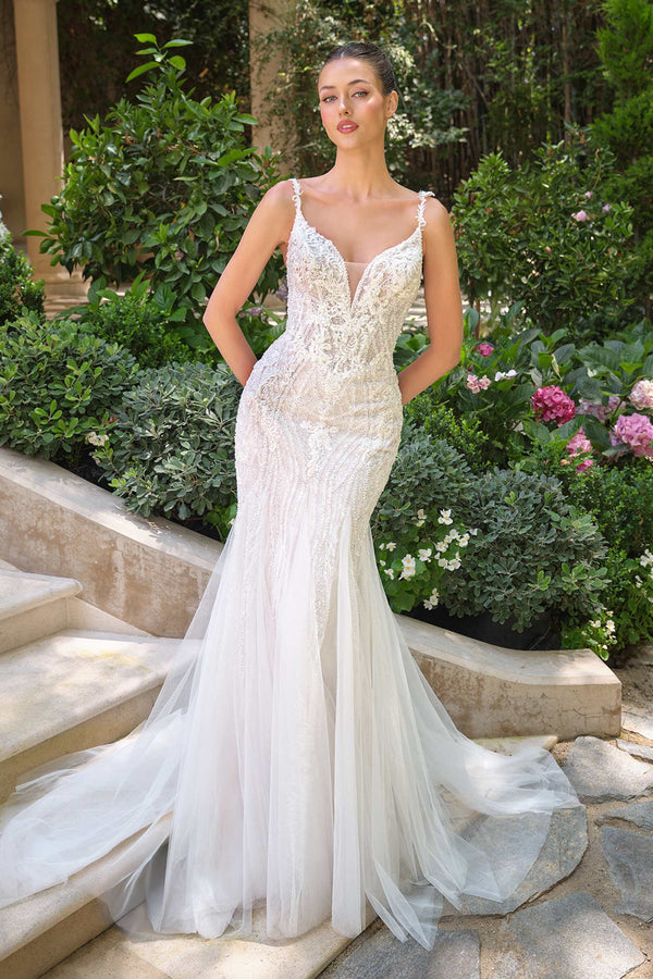 Andrea & Leo WL066 Fit and Flare Deep Illusion Wedding Gown - Glamourous Grace