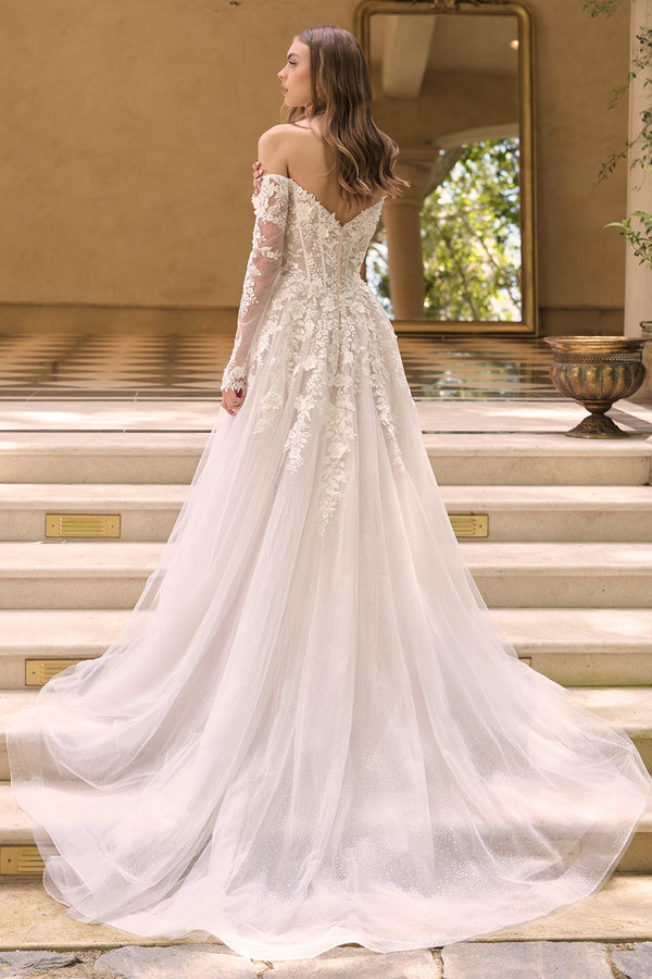 Andrea & Leo WL067 Off the Shoulder Sheer Illusion Sleeves Wedding Ball Gown - Glamourous Grace