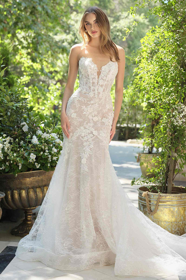 Andrea & Leo WL072 Fit and Flare Strapless Plunging Neck Wedding Dress - Glamourous Grace