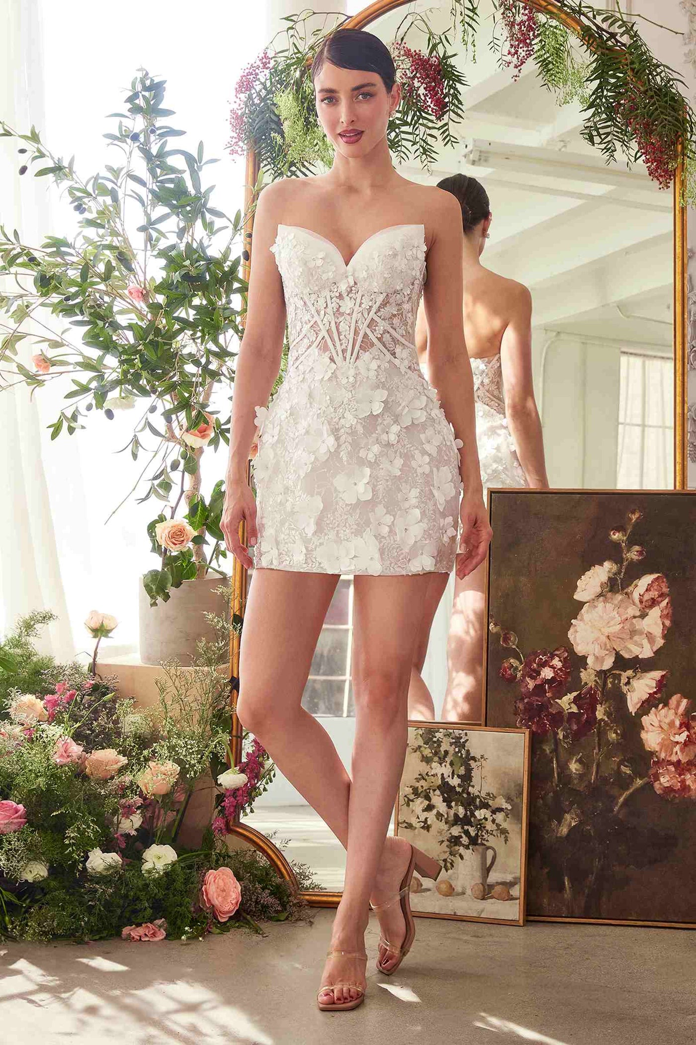 Andrea & Leo WL083 Deep Sweetheart Strapless Midi Short Bridal Dress - Glamourous Grace