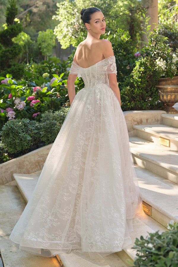 Andrea & Leo WL090 Embroidered Lace Tulle Off Shoulder Wedding Ball Gown - Glamourous Grace