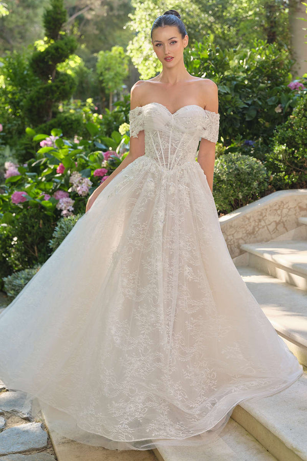 Andrea & Leo WL090 Embroidered Lace Tulle Off Shoulder Wedding Ball Gown - Glamourous Grace