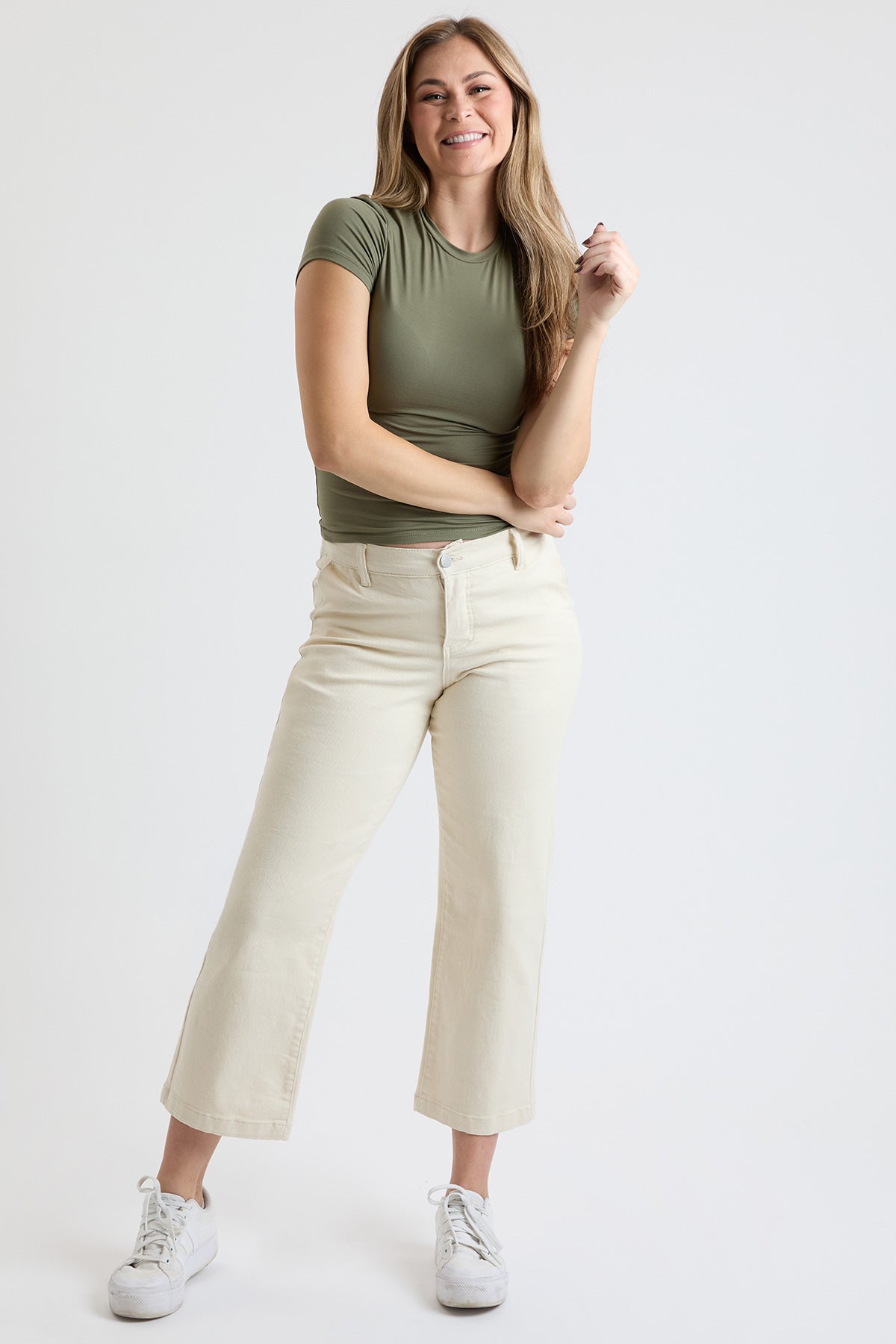 Women's High Rise Wide Leg Jeans with Elastic Back - Glamourous Grace