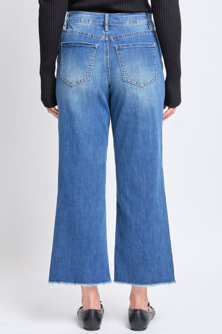 Women's High Rise Wide Leg Crop Raw Hem Jean