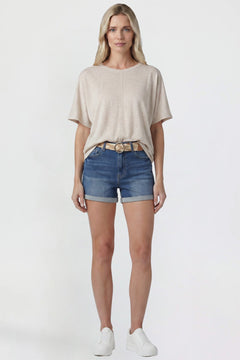 Women's Belted Premium Stretch Fold-Over Cuff Shorts