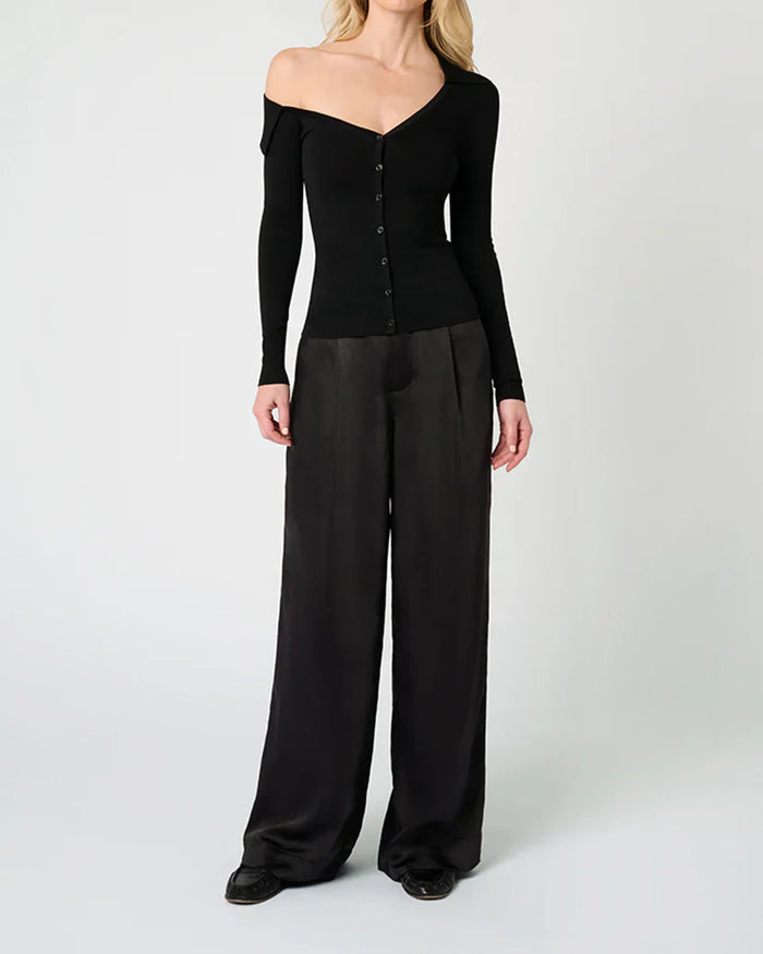 Off The Shoulder Collared Shirt | Black