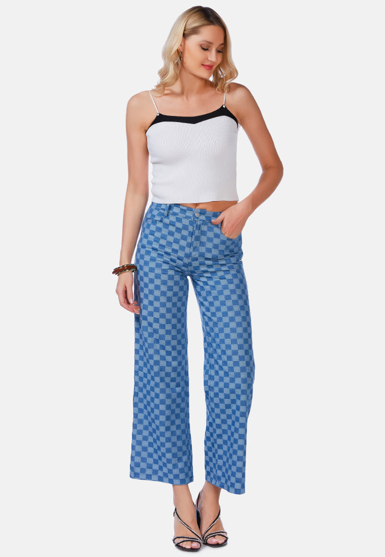 Watercolor Checks Patterned Denim Pants - Glamourous Grace