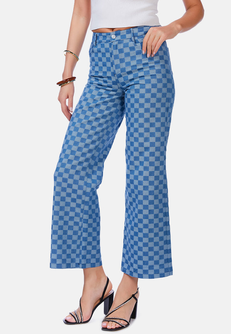 Watercolor Checks Patterned Denim Pants - Glamourous Grace