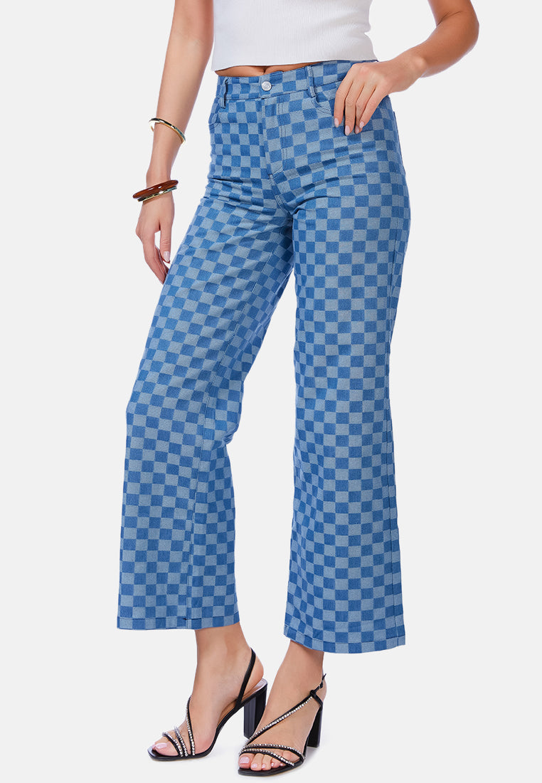 Watercolor Checks Patterned Denim Pants - Glamourous Grace