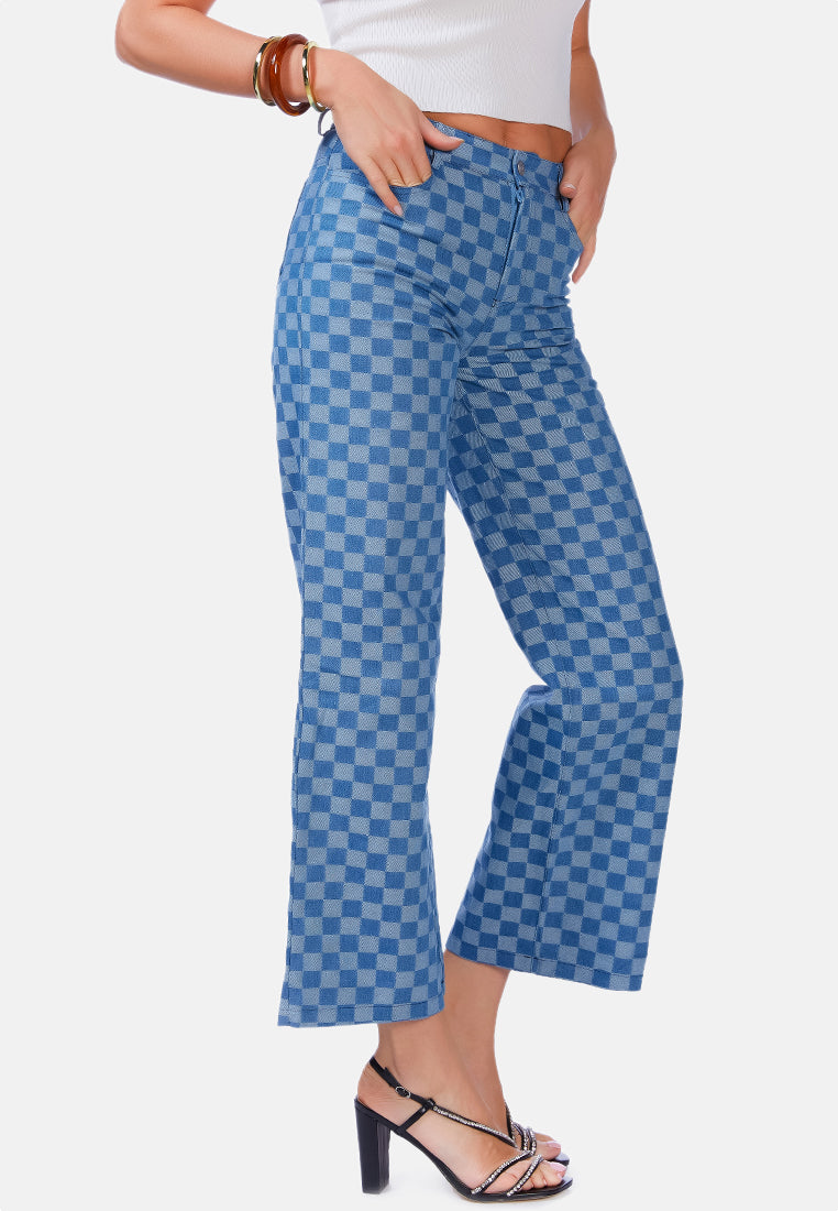 Watercolor Checks Patterned Denim Pants - Glamourous Grace