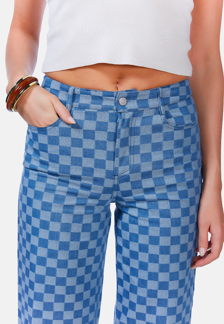 Watercolor Checks Patterned Denim Pants - Glamourous Grace