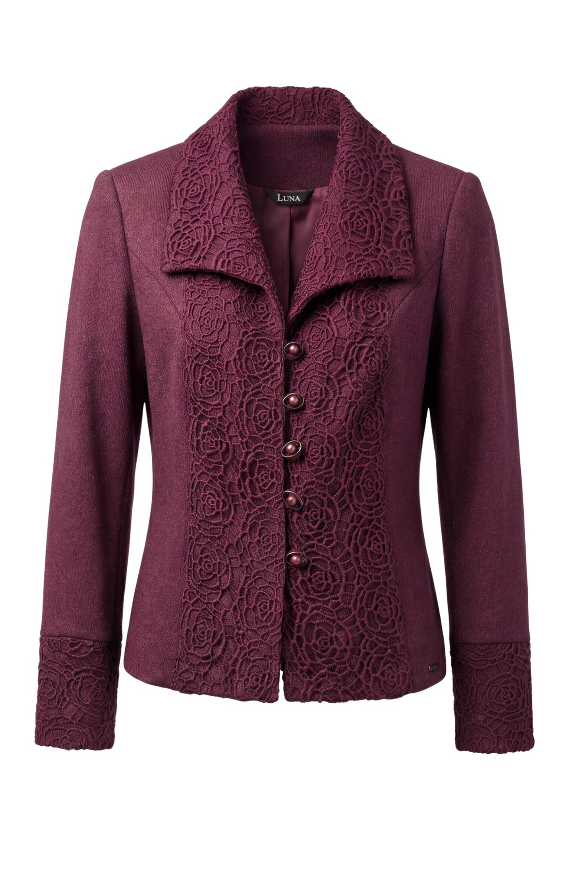 Burgundy Tailored Lace Blazer, Jody