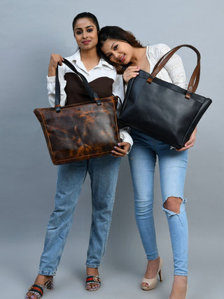 Portland Leather Tote with Zipper - Glamourous Grace