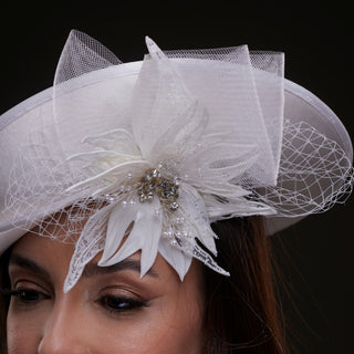 White Bridal Hat with Sculpted Flower - Glamourous Grace