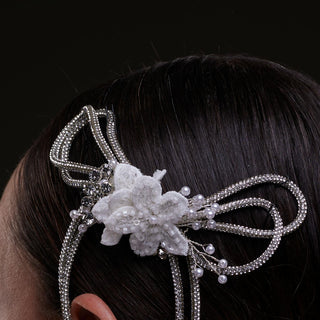 White Crystal & Pearl  Hair Comb - Glamourous Grace