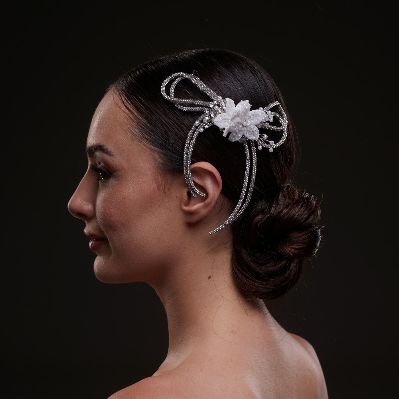 White Crystal & Pearl  Hair Comb - Glamourous Grace