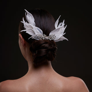 White Feather Petal Bridal Hair Comb - Glamourous Grace