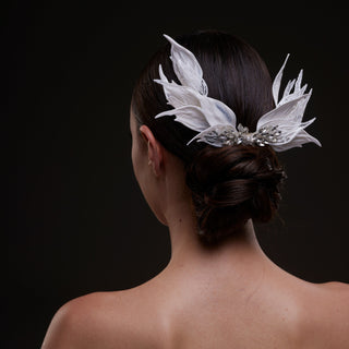White Feather Petal Bridal Hair Comb - Glamourous Grace