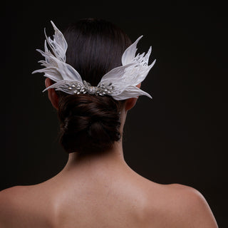 White Feather Petal Bridal Hair Comb - Glamourous Grace