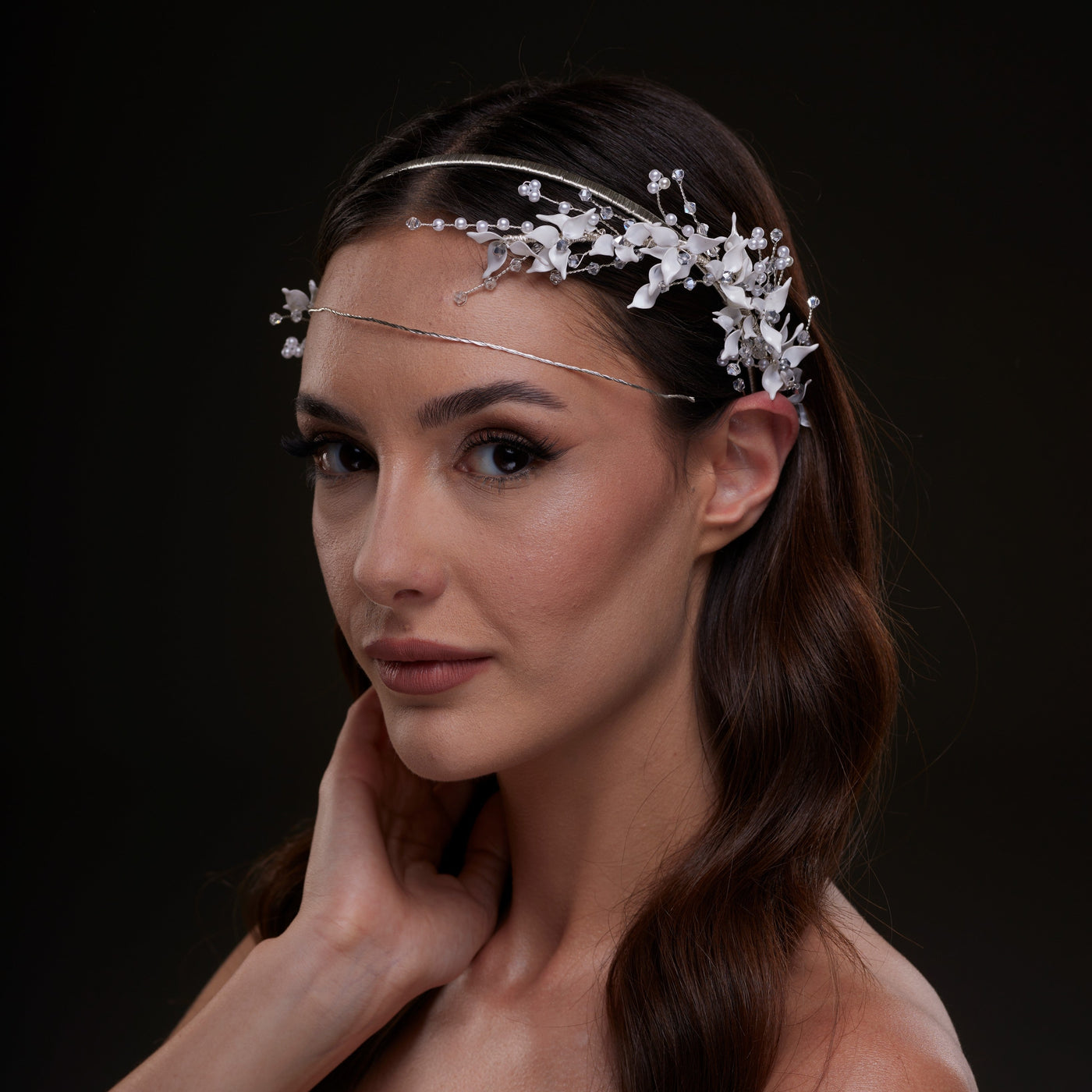 White Floral Bridal Hair Band - Glamourous Grace