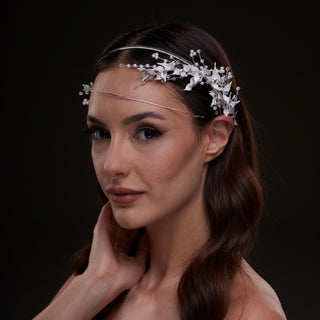 White Floral Bridal Hair Band - Glamourous Grace
