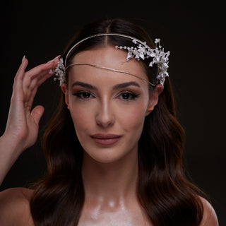 White Floral Bridal Hair Band - Glamourous Grace