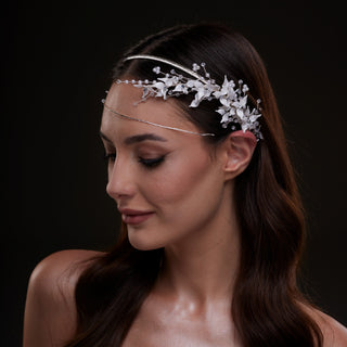 White Floral Bridal Hair Band - Glamourous Grace