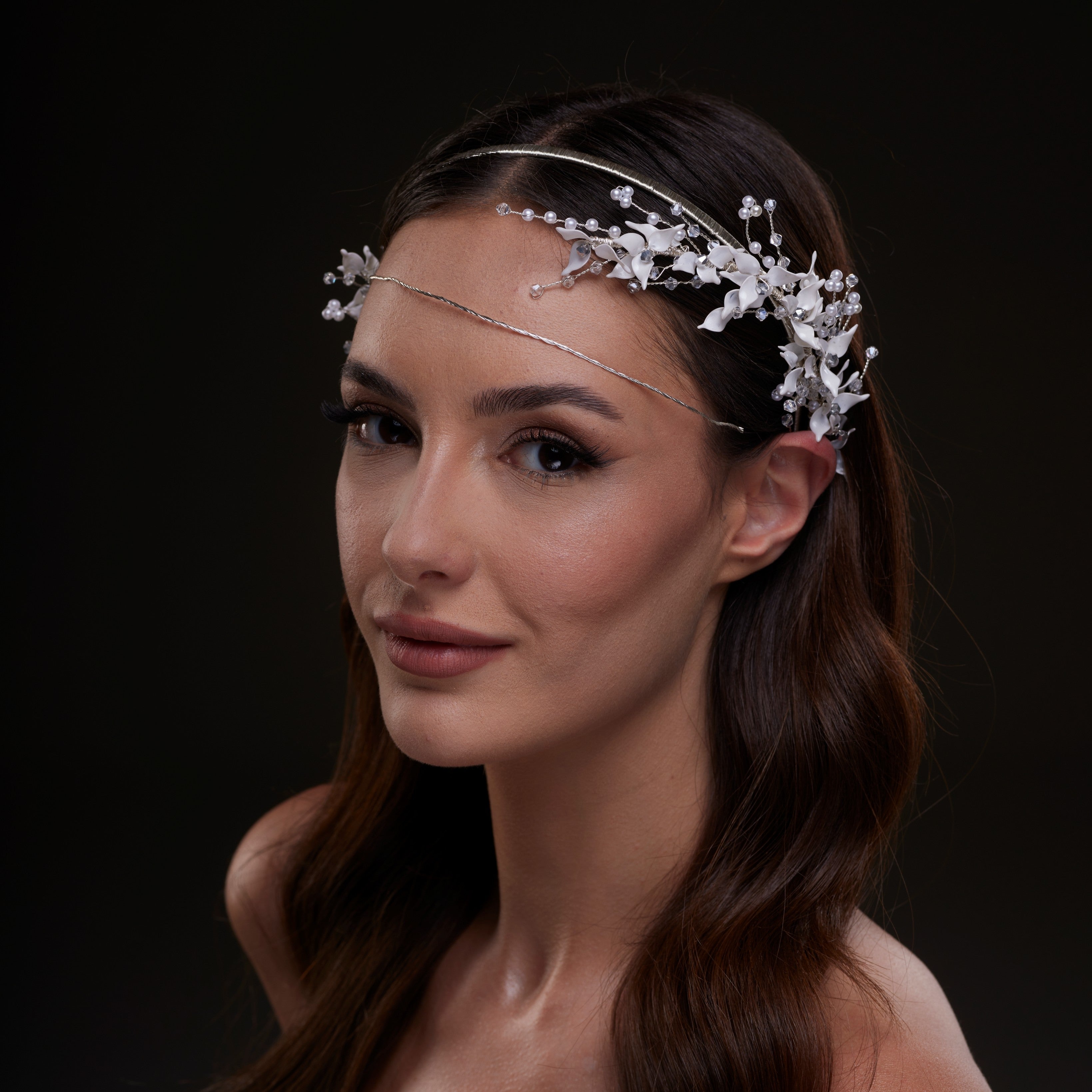 White Floral Bridal Hair Band - Glamourous Grace