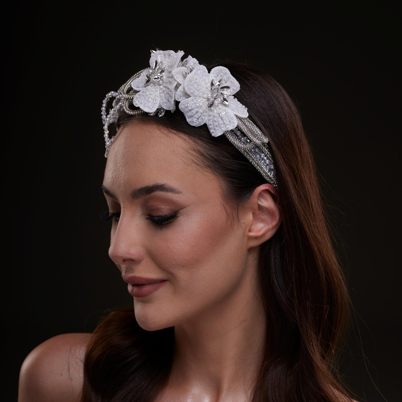 White Sequin Floral Hair Band - Glamourous Grace