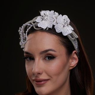 White Sequin Floral Hair Band - Glamourous Grace