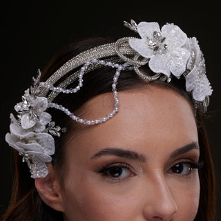 White Sequin Floral Hair Band - Glamourous Grace