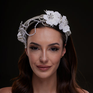 White Sequin Floral Hair Band - Glamourous Grace