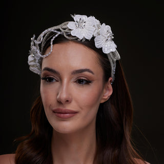 White Sequin Floral Hair Band - Glamourous Grace