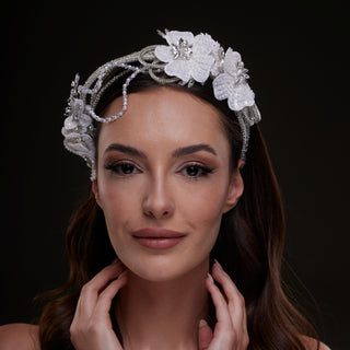 White Sequin Floral Hair Band - Glamourous Grace
