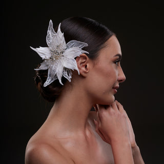 Large White Flower Bridal Hair Comb - Glamourous Grace