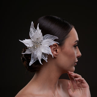 Large White Flower Bridal Hair Comb - Glamourous Grace