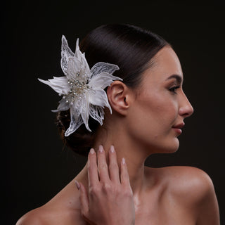 Large White Flower Bridal Hair Comb - Glamourous Grace