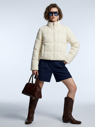 Women's Jacket Cable Knit Puffer BYMANYC ® New York HAMPTONS CREAM ZIPPER - New Collection