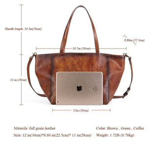 Womens Large Leather Tote Bag Retro Leather Shoulder Bag Shopping Tote Bag