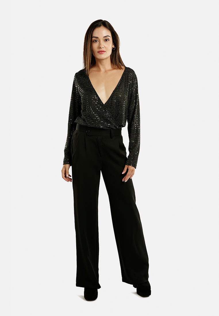 Wrap Around Bodysuit In Black - Glamourous Grace